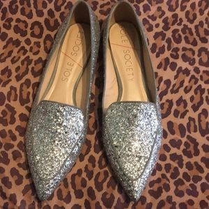 Silver glitter flats